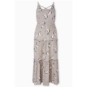 Torrid Womens Maxi Dress Size 2X Short Gray Tiered Floral Boho Garden Party 2S